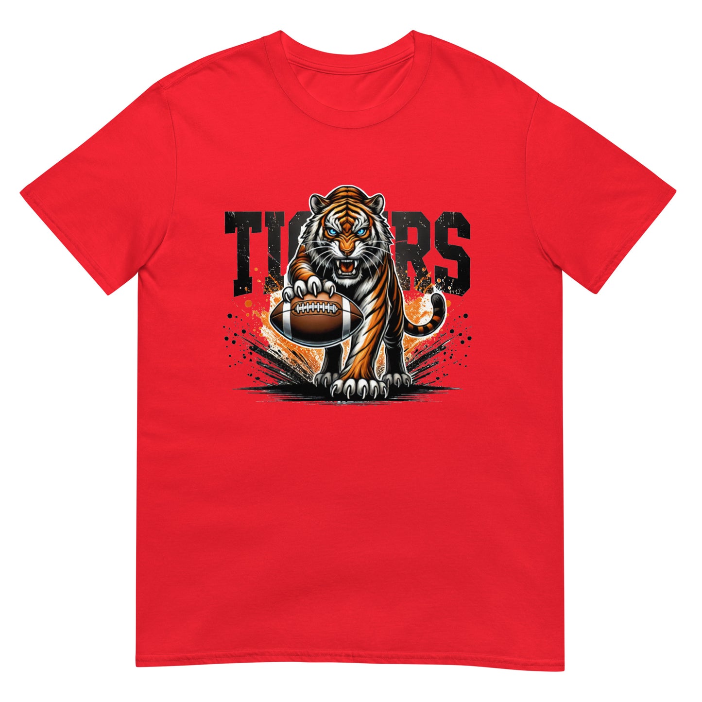 Red t-shirt with a tiger graphic and 'TIGERS' text on a white background