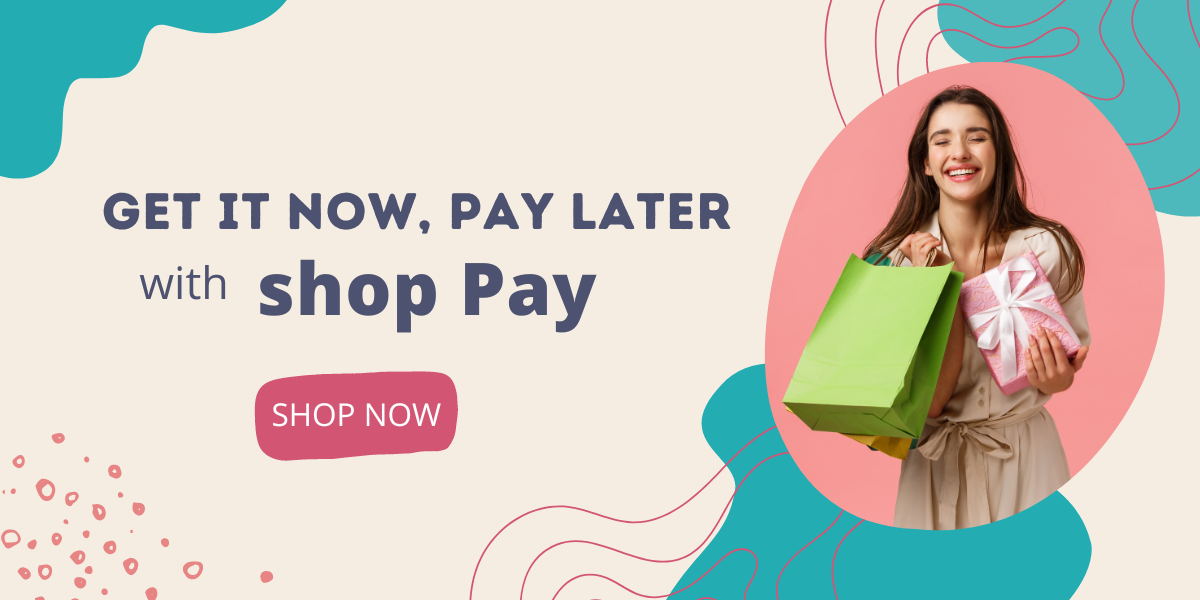 Happy lady holding green gift bag on right hand and pink gift box on left.
