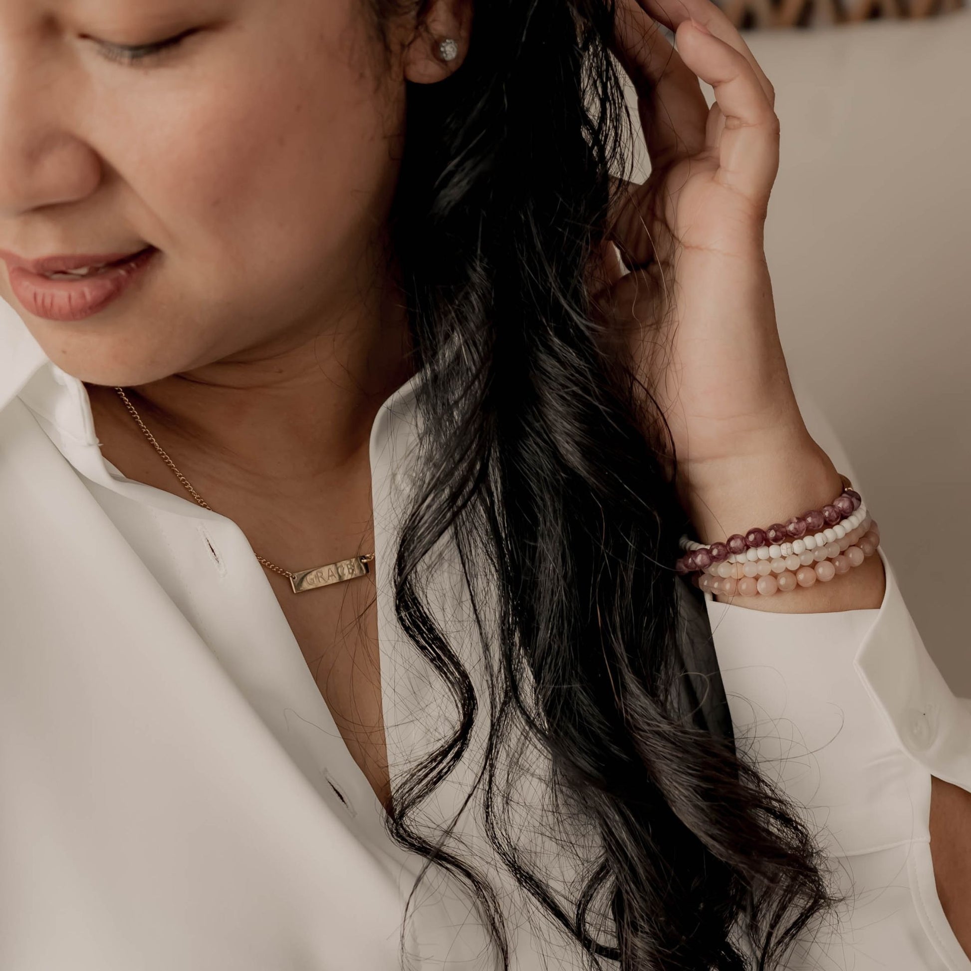 Chic Bar Charm Necklace Featuring 'Grace'