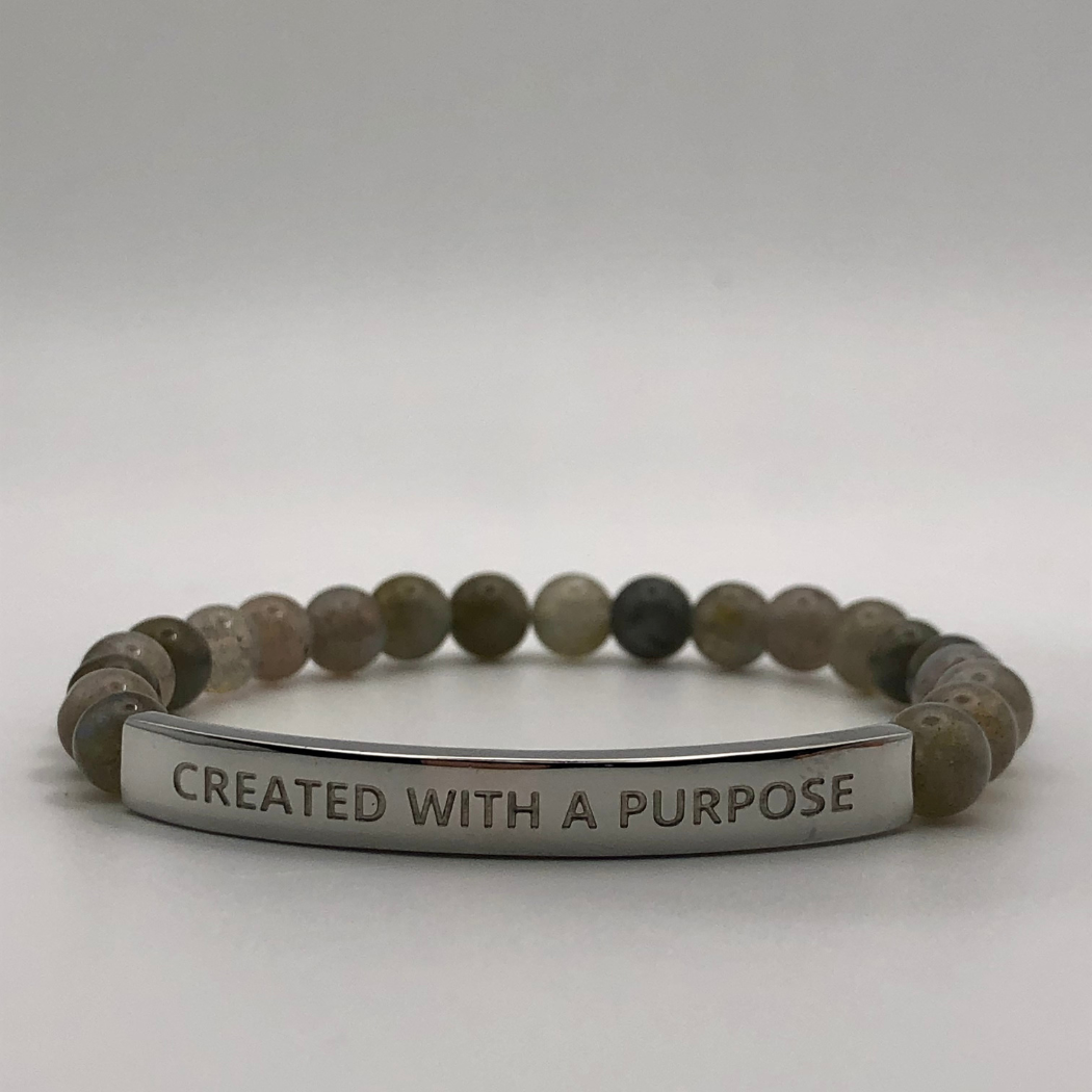 Special Gemstone bead bracelet featuring a purposeful engraving