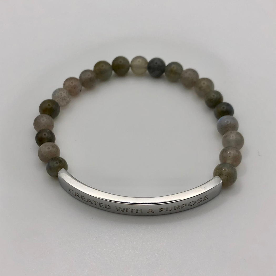 Purposeful message engraved on a Gemstone bead bracelet