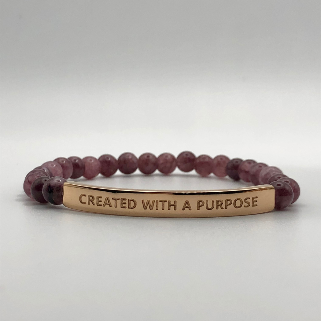 Carefully designed Gemstone bead bracelet with an engraved message