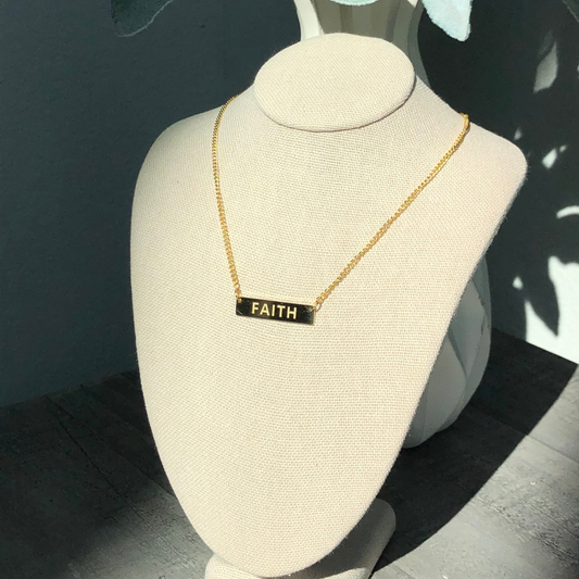 Gold plated necklace engraved with Faith message