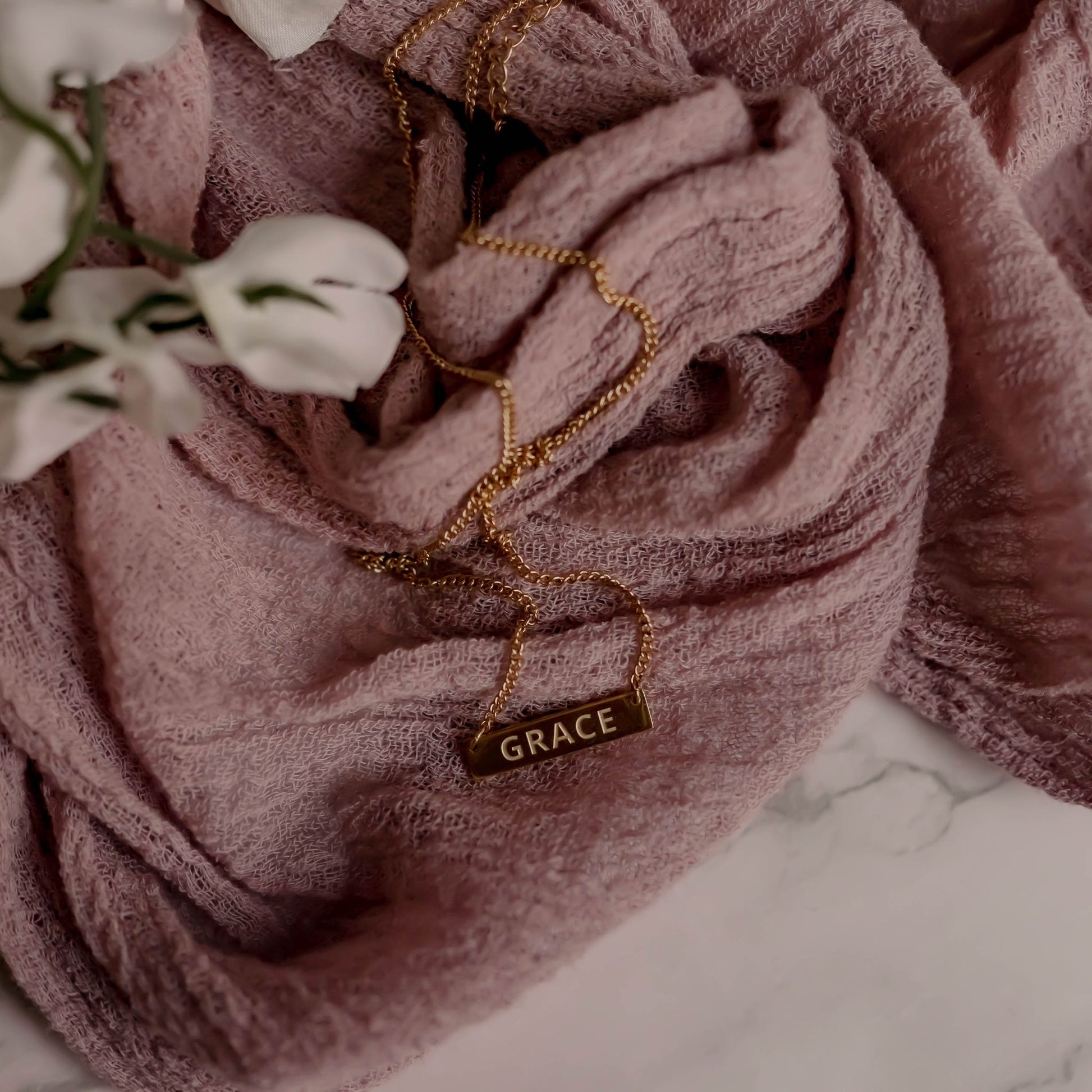 Elegant Bar Charm with 'Grace' Engraving in 18k Gold plating