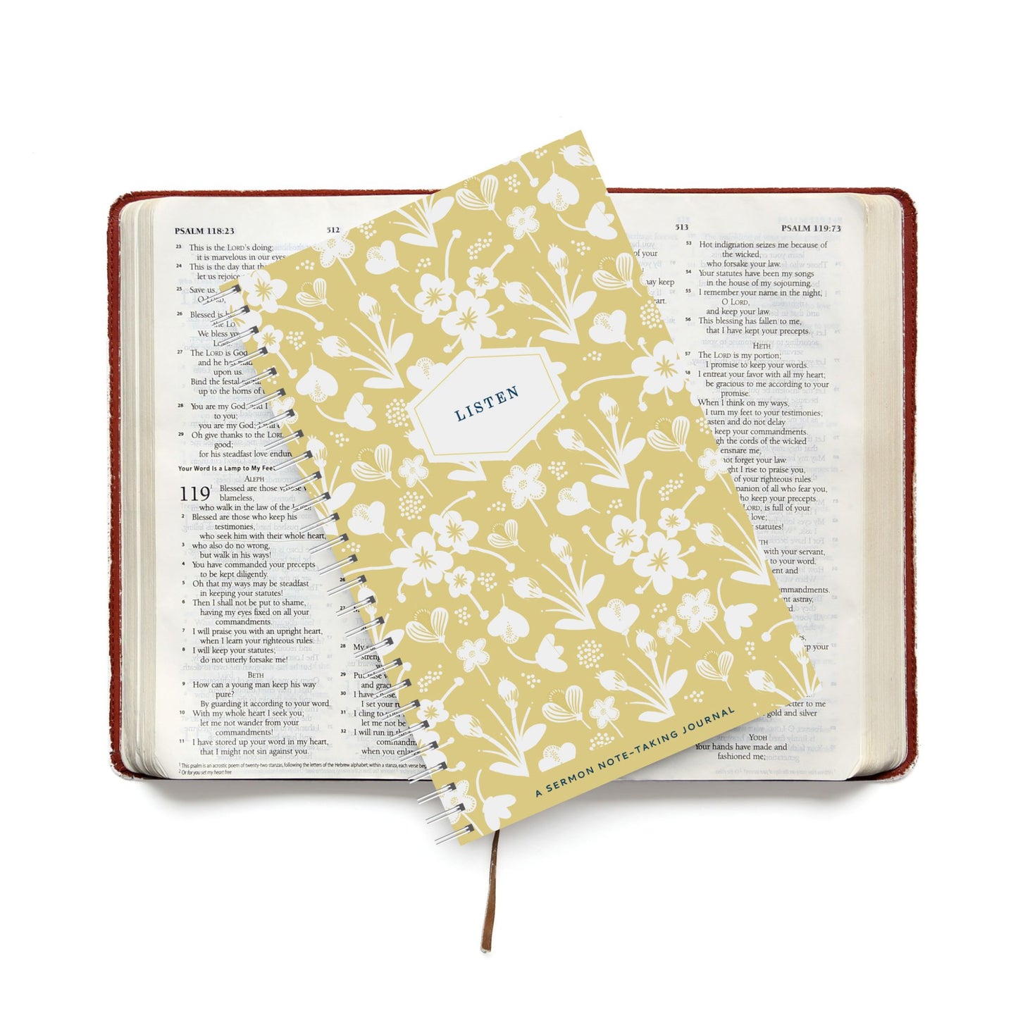 A beautiful journal designed for taking notes during sermons and reflection.