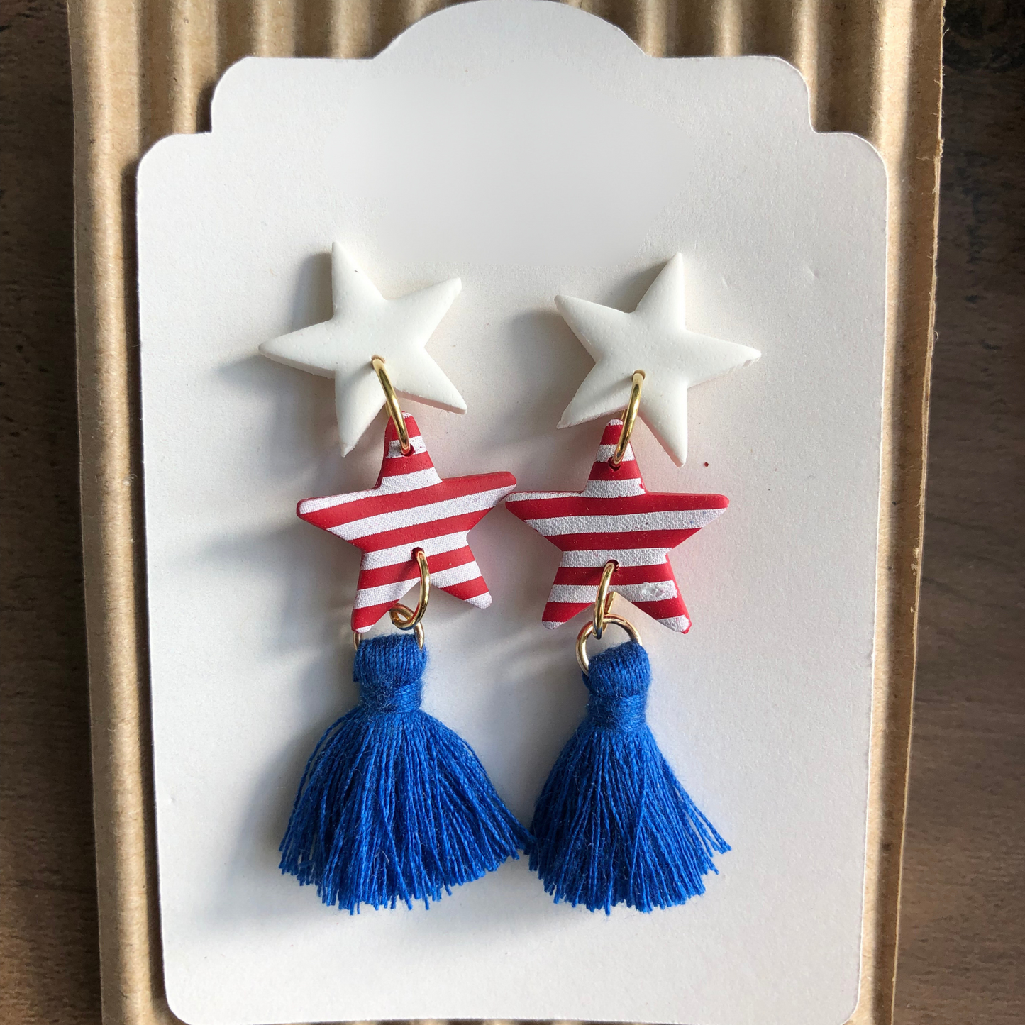 Red, White, Blue Stars and Tassel Clay Earrings
