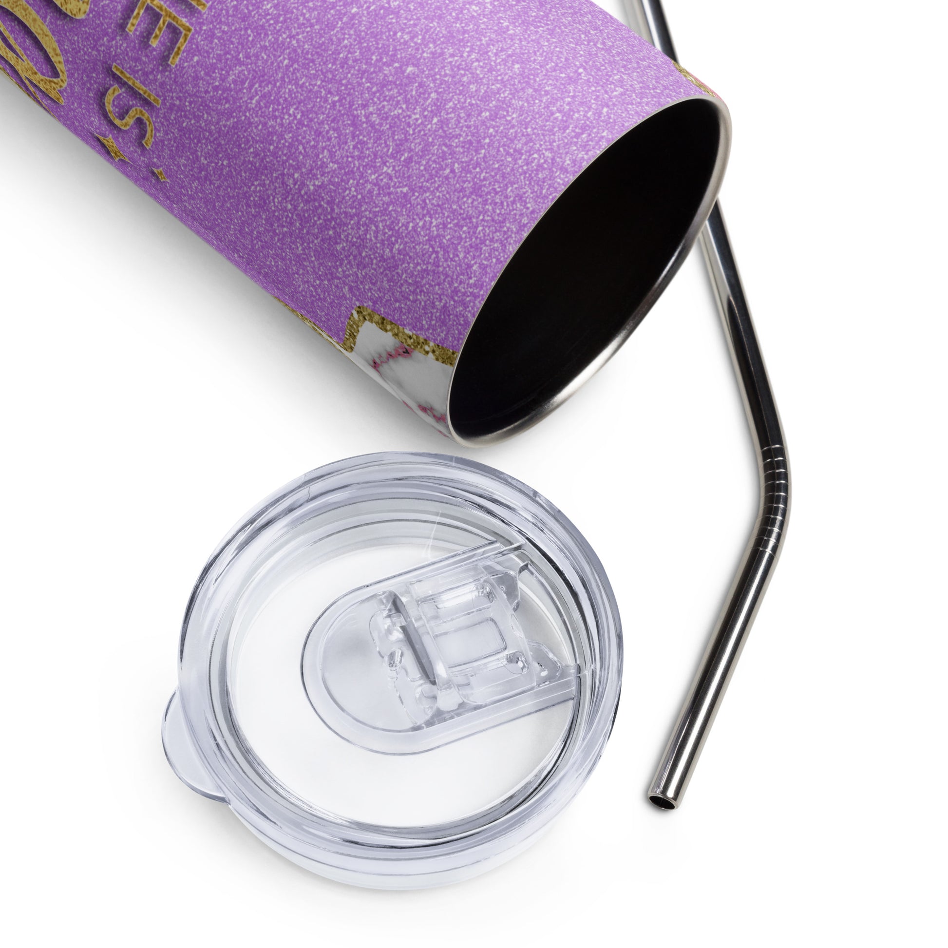 "Confident Drinkware - 20 oz Stainless Steel Tumbler" - This tumbler carries an empowering statement, acknowledging the strong and powerful nature of "she."