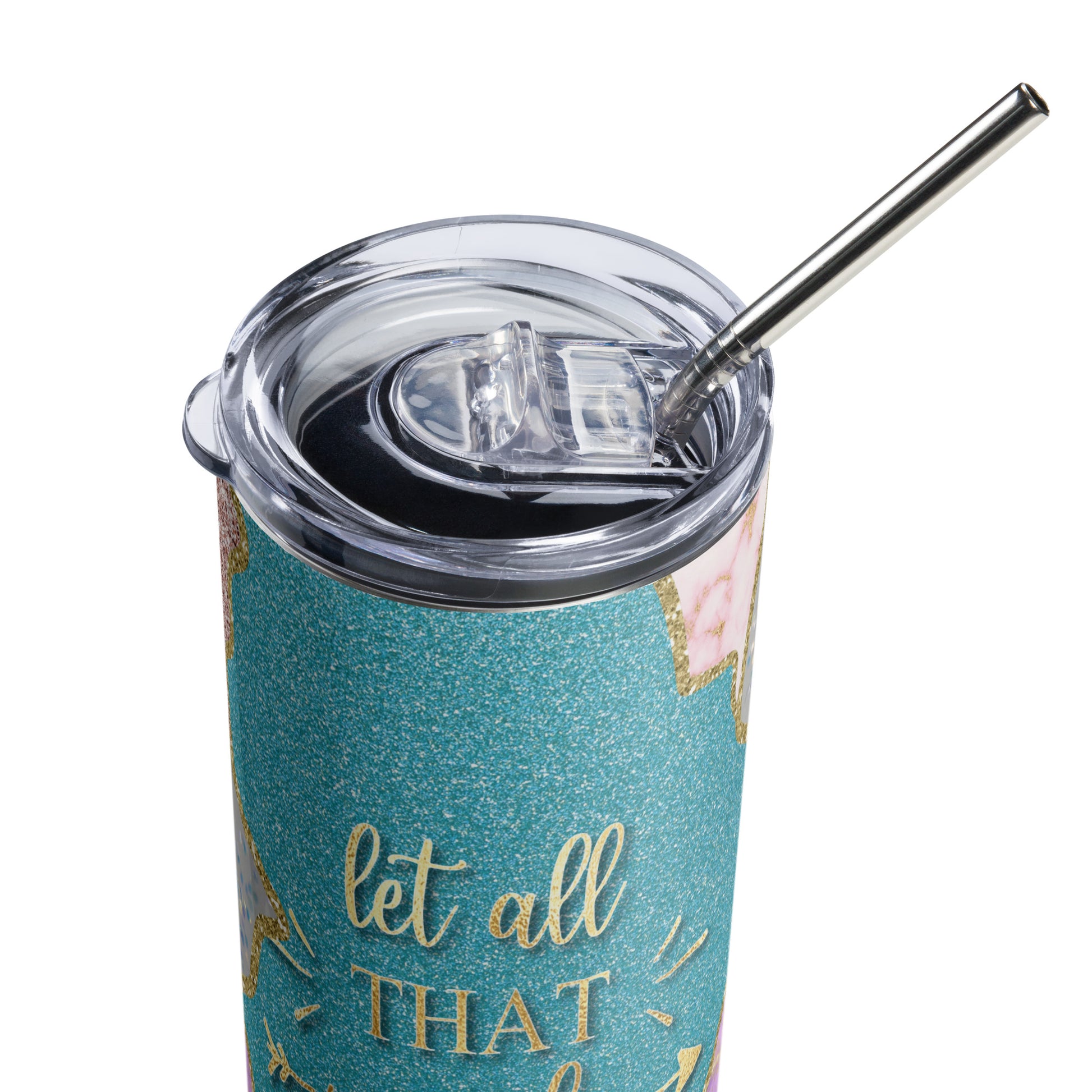 Top view of 'Let All That You Do Be Done In Love' stainless steel tumbler