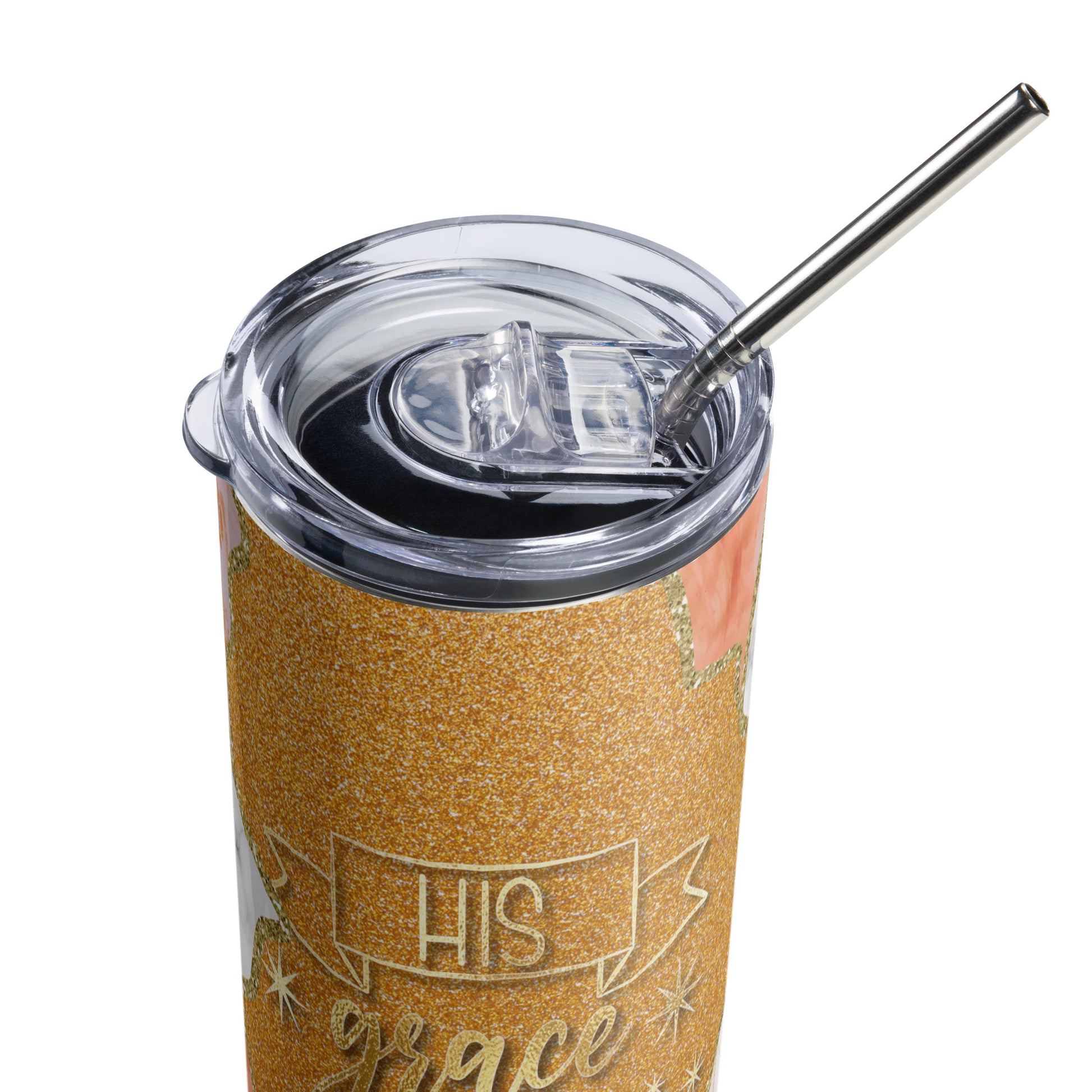 "20 oz Tumbler - His Grace Abounds" - A stainless steel tumbler featuring an inspiring phrase, affirming that His grace is abundant and all-sufficient.