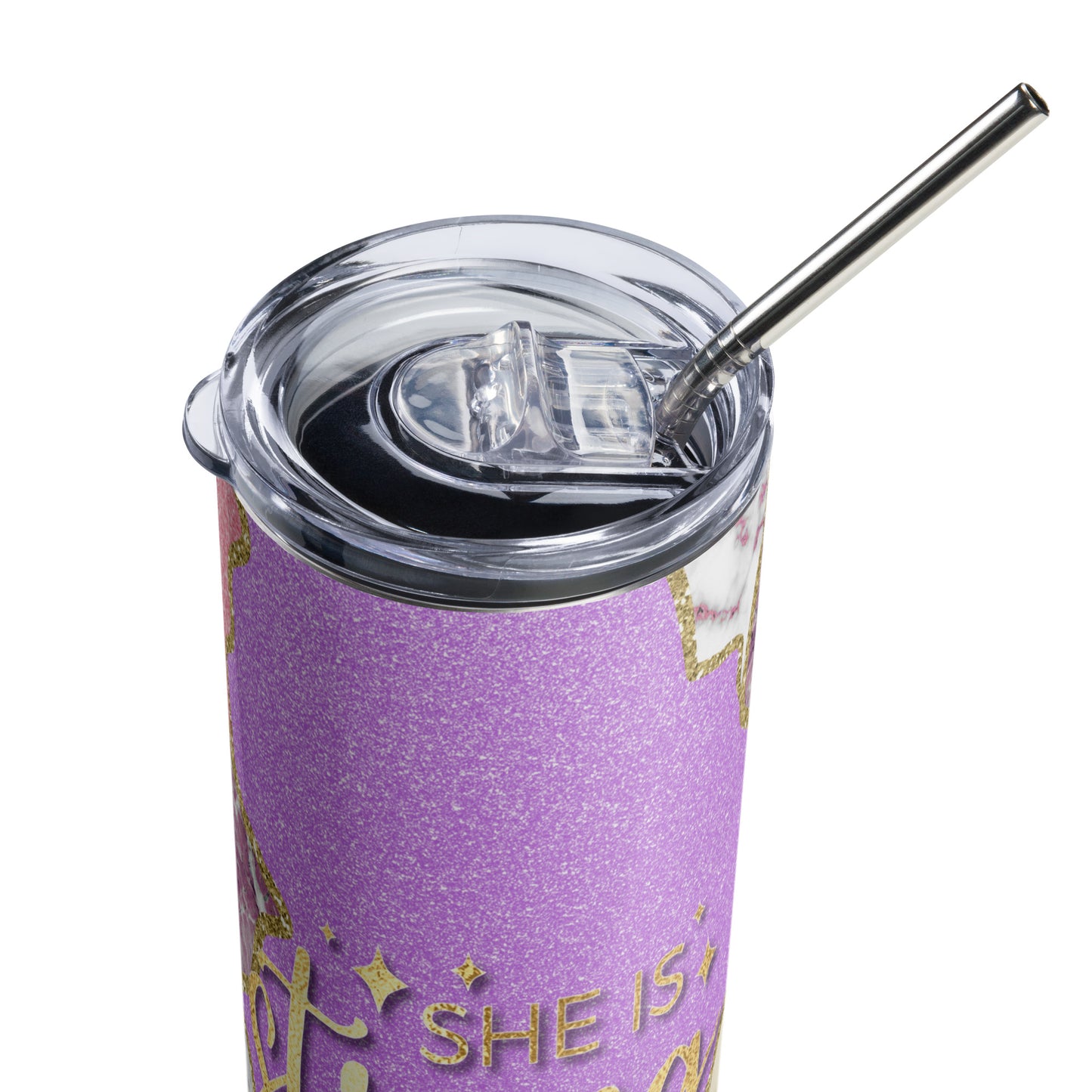 A 20 oz stainless steel tumbler adorned with an uplifting quote, reminding us of the strength within every woman.