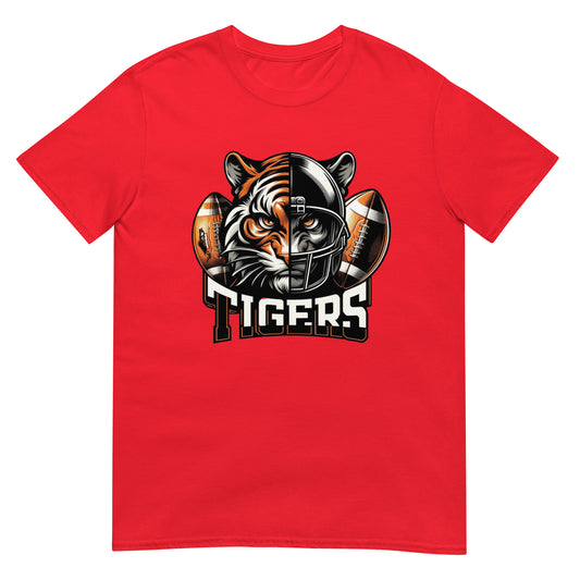 Red t-shirt with tiger graphic and 'Tigers' text on a white background