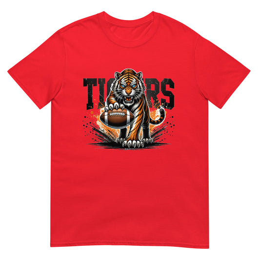 Red t-shirt with a tiger graphic and 'TIGERS' text on a white background