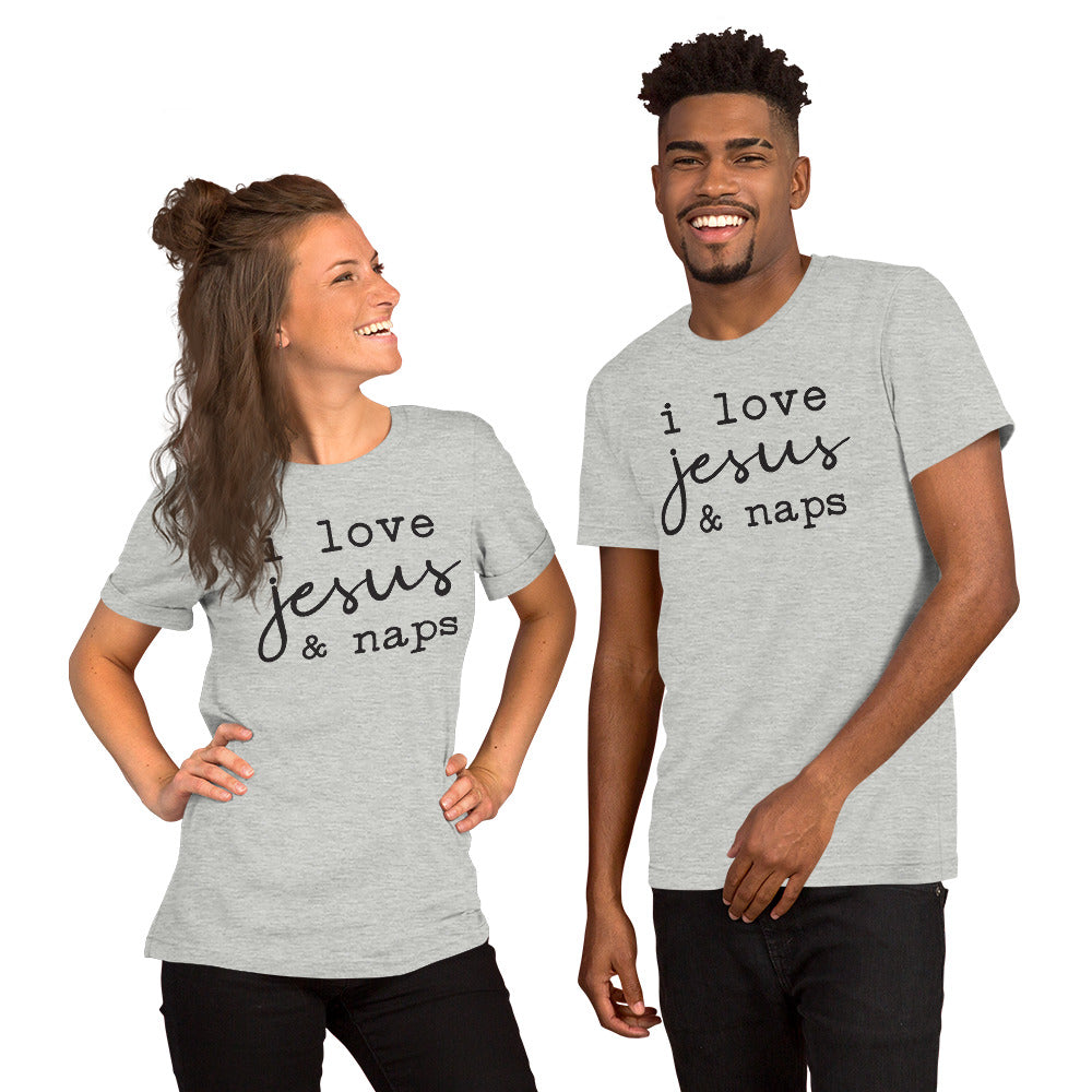 Find Comfort and Joy in Our "I Love Jesus and Naps" Tee by Bella Canvas