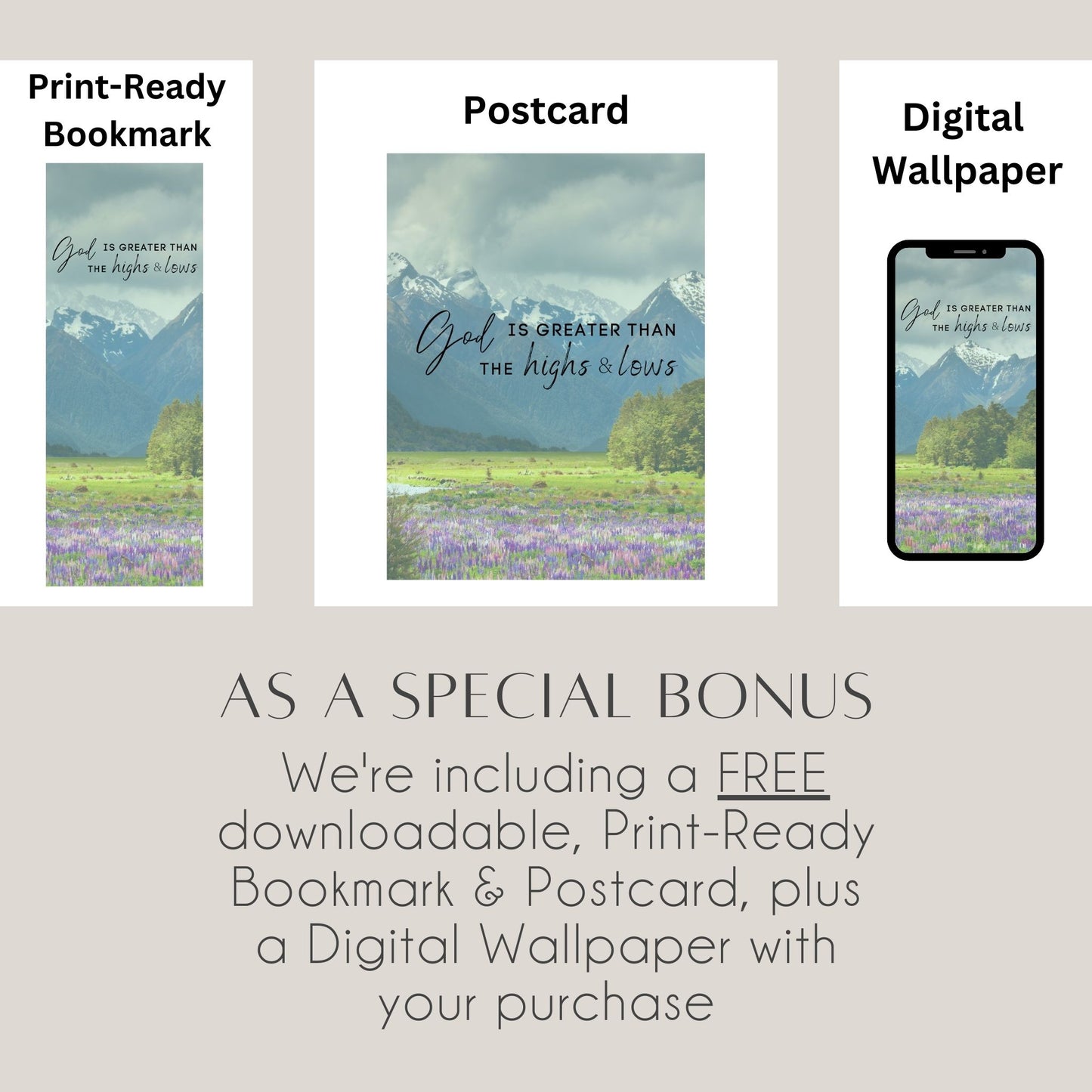Enjoy a FREE Bonus with every purchase! Receive a set of print-ready, downloadable bookmark & postcard, and digital wallpaper in png format.