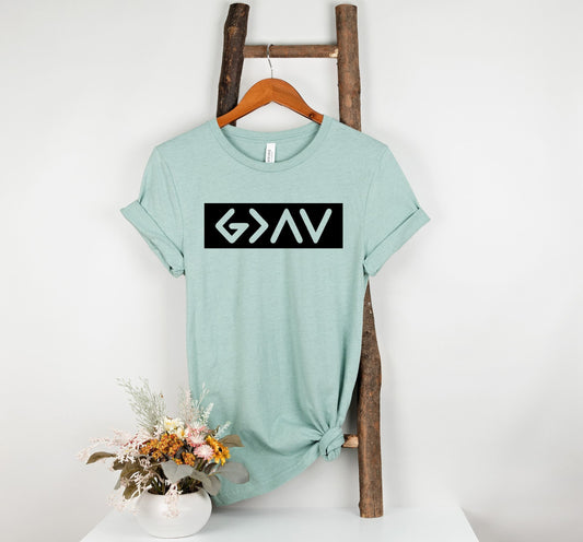 Bella Canvas 3001 t-shirt with "God is greater than the highs and lows" design