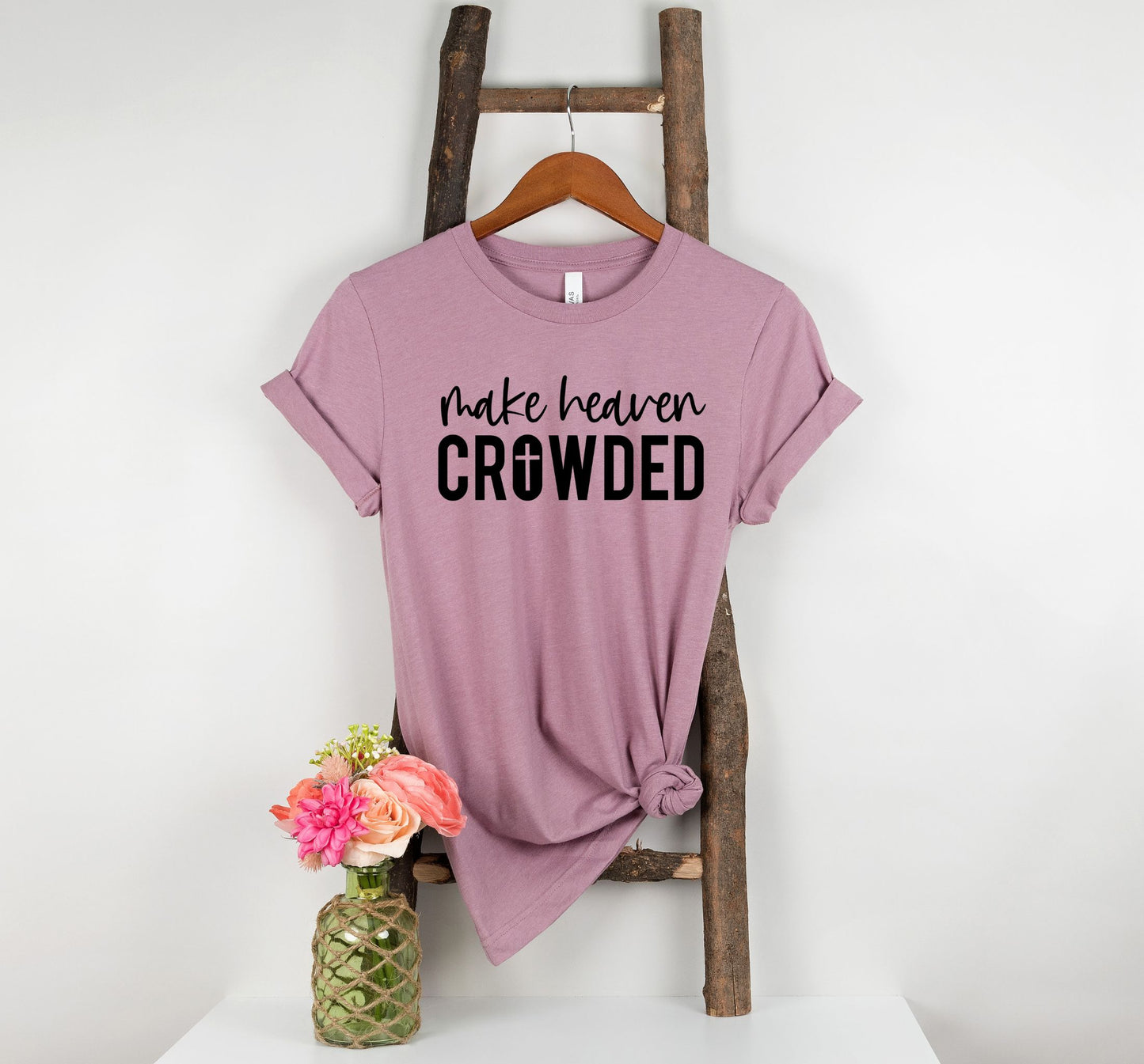Bella Canvas 3001 t-shirt with "Make Heaven Crowded" design