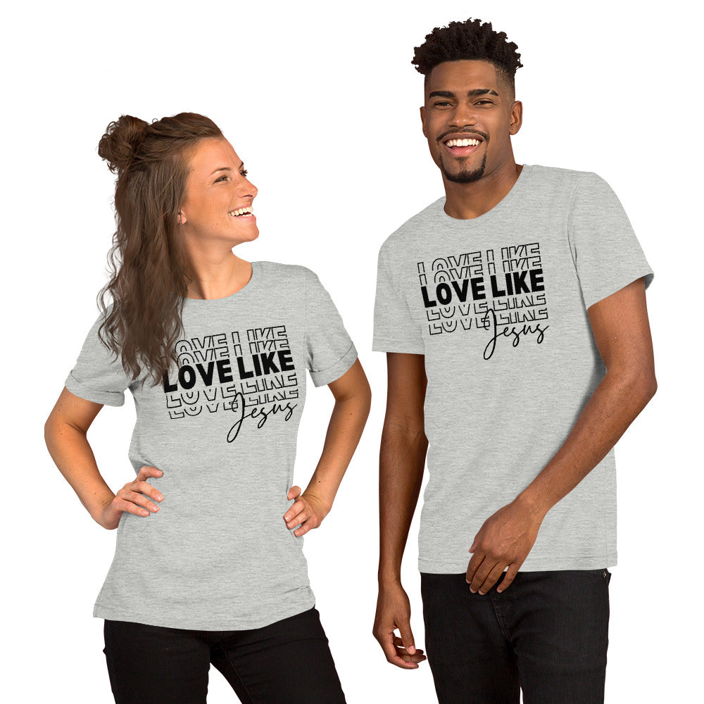 "Love Like Jesus" message on Bella Canvas tee
