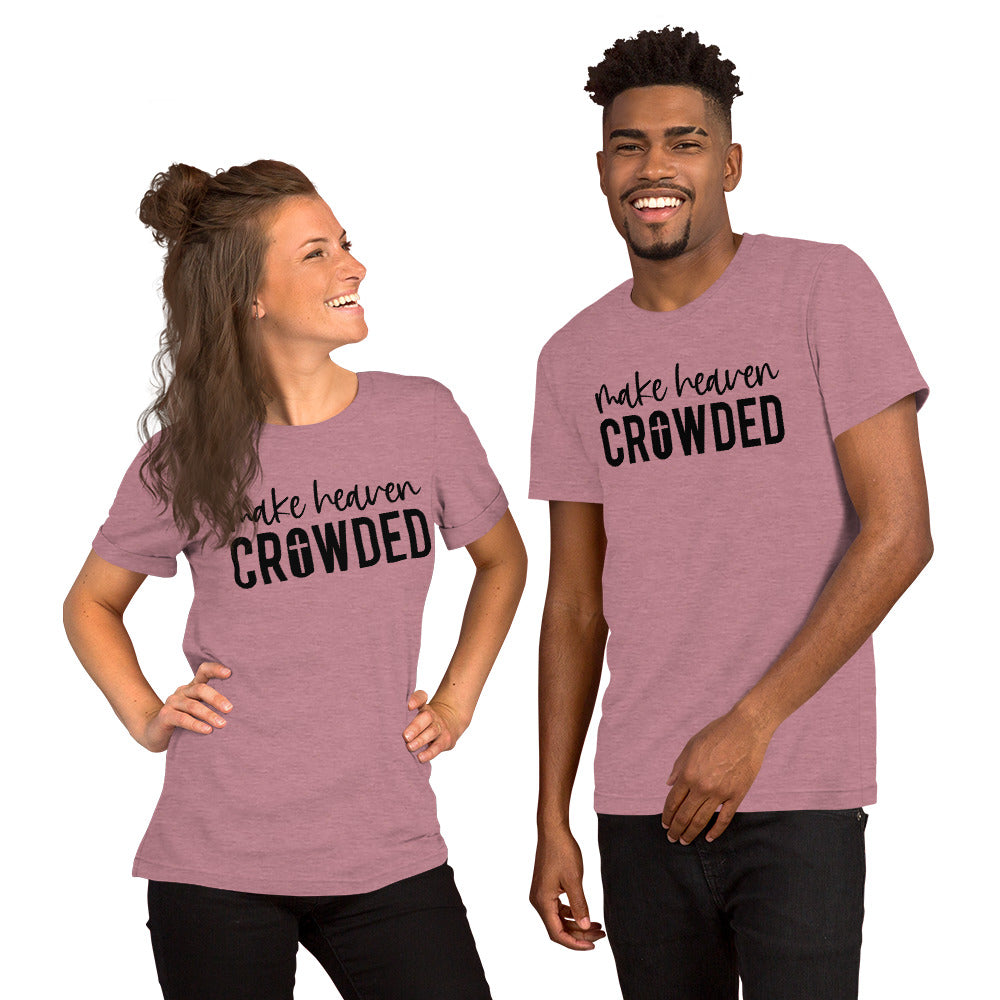 Soft and durable Bella Canvas 3001 t-shirt with "Make Heaven Crowded" design
