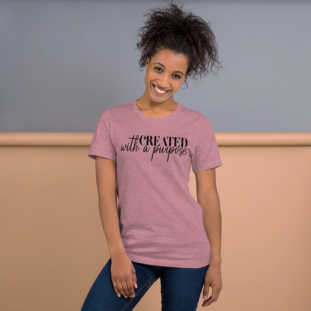 Premium quality Bella Canvas tee with empowering "Created With A Purpose" print