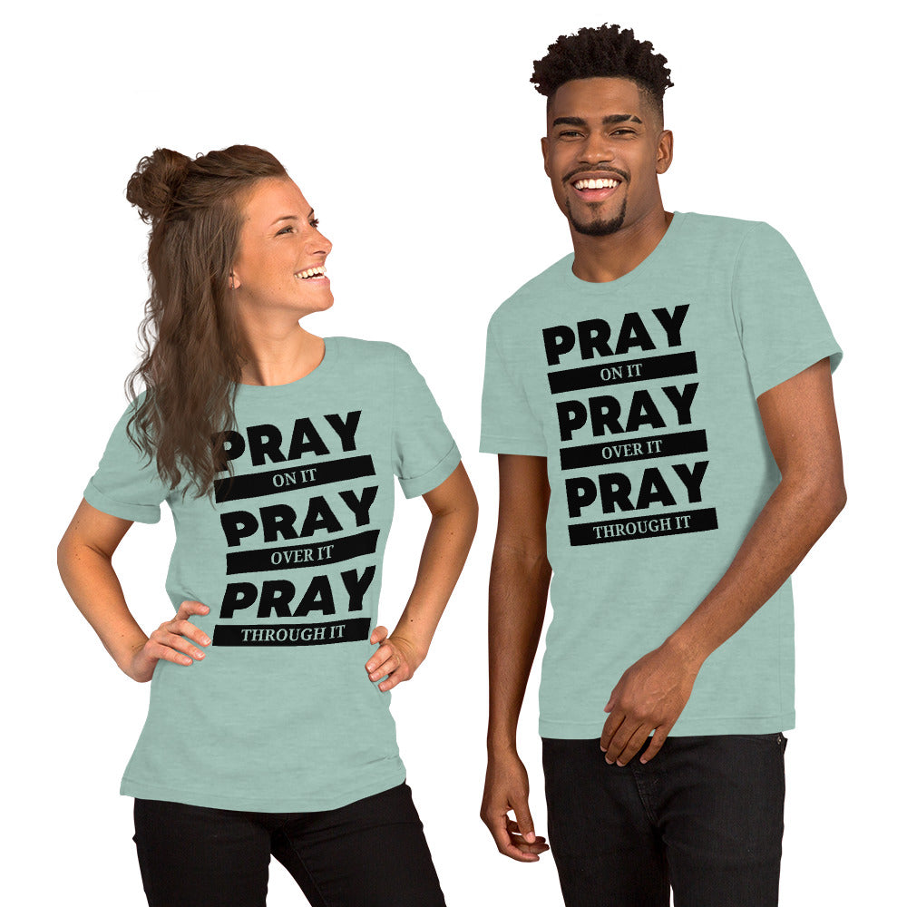 Stylish and meaningful Bella Canvas t-shirt with Pray On It, Over It, Through It T-Shirt print 