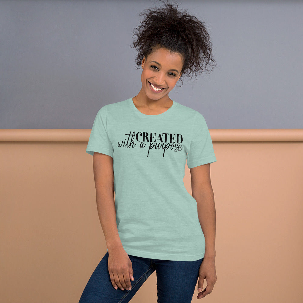Soft and durable Bella Canvas 3001 t-shirt with "Created With A Purpose" design